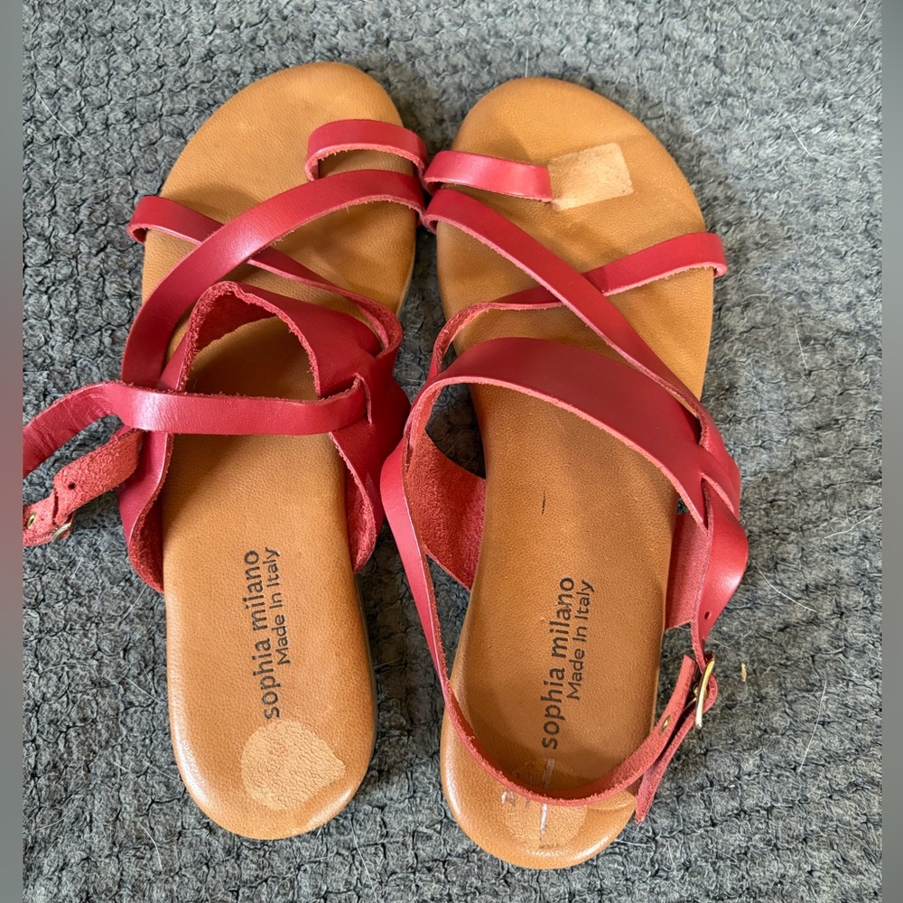 Sophia‎ Milano Red Leather Strappy Sandals Size 10 New Condition